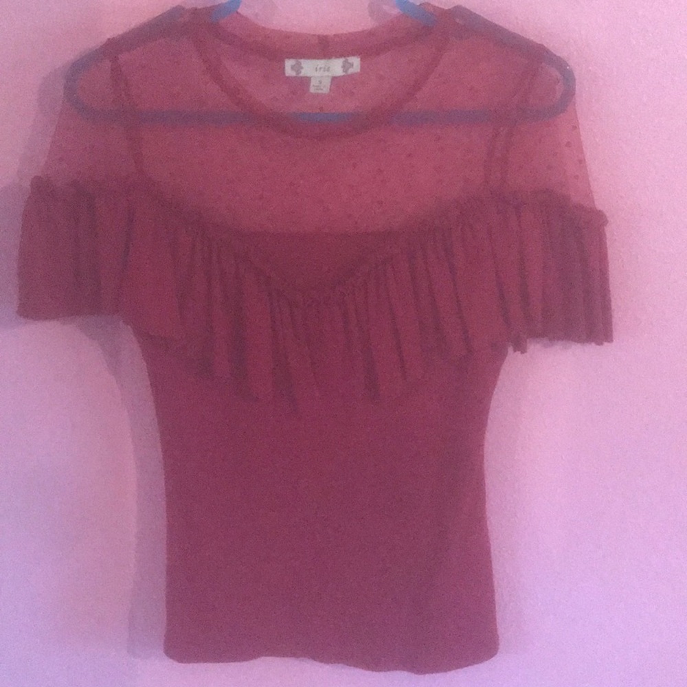 Red ruffled blouse